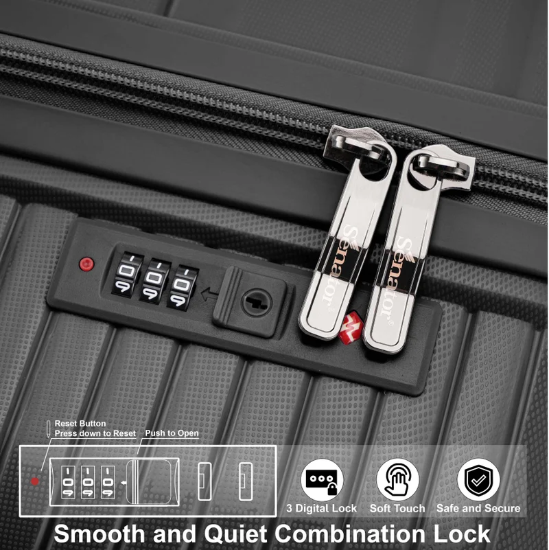 Senator  Unisex PP Fashion Trolley Luggage Set Lightweight Hard-Shell Spinner luggage with 4 Double Spinner Wheel and 3-Digit Combination Lock KH1010 Black  | Best Price UAE